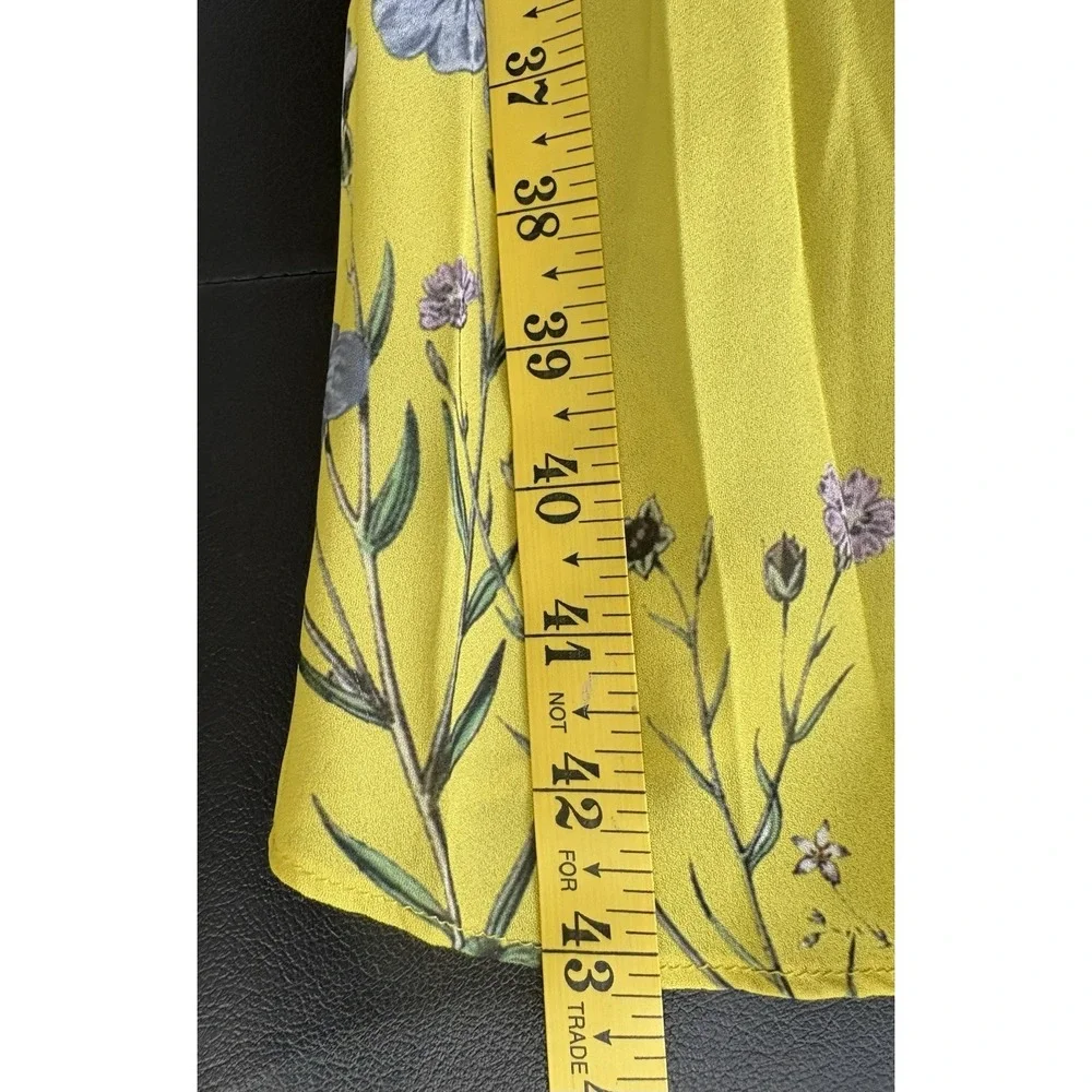 Self Portrait Womens Sleeveless Floral Pleated Asymmetrical Dress Yellow Size 10 - Picture 10 of 12